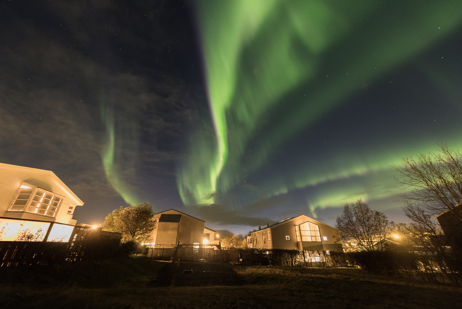 Northern lights over Hafnarfjörður, Iceland, October 2018. Credit: Sævar Helgi Bragason
