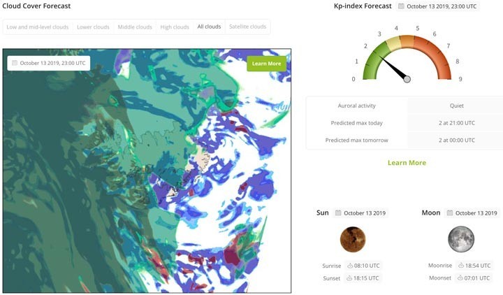 Northern Lights forecast for Sunday 13. October 2019