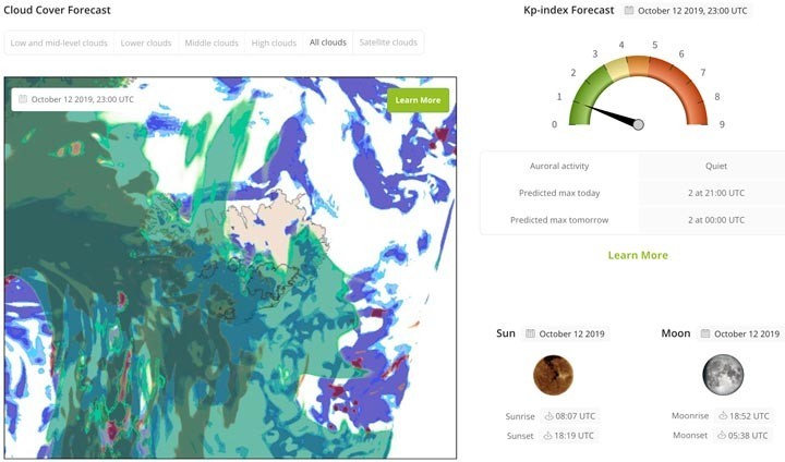 Northern Lights forecast for Saturday 12. October 2019
