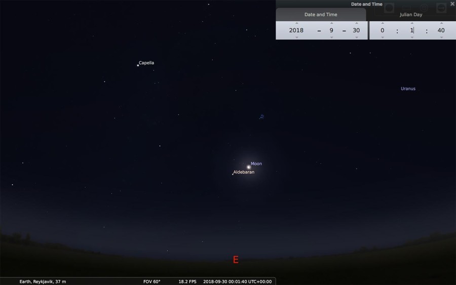 Moon and Aldebaran on September 29, 2018